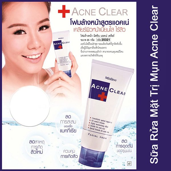 Sữa rửa mặt trị mụn Mistine Acne Clear Facial Foam